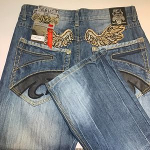 GS 115 NWT Men's Jeans Embroidered 32 x 32 Distressed Zipper Accent Medium Wash